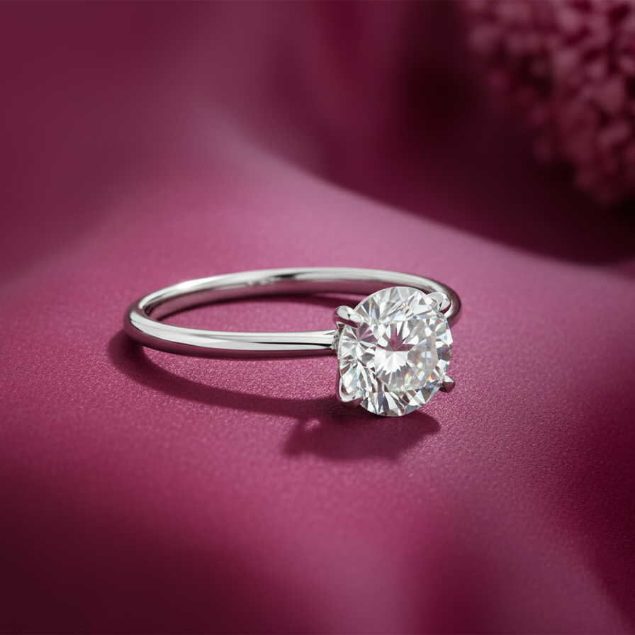 Round-Cut Moissanite Silver Ring