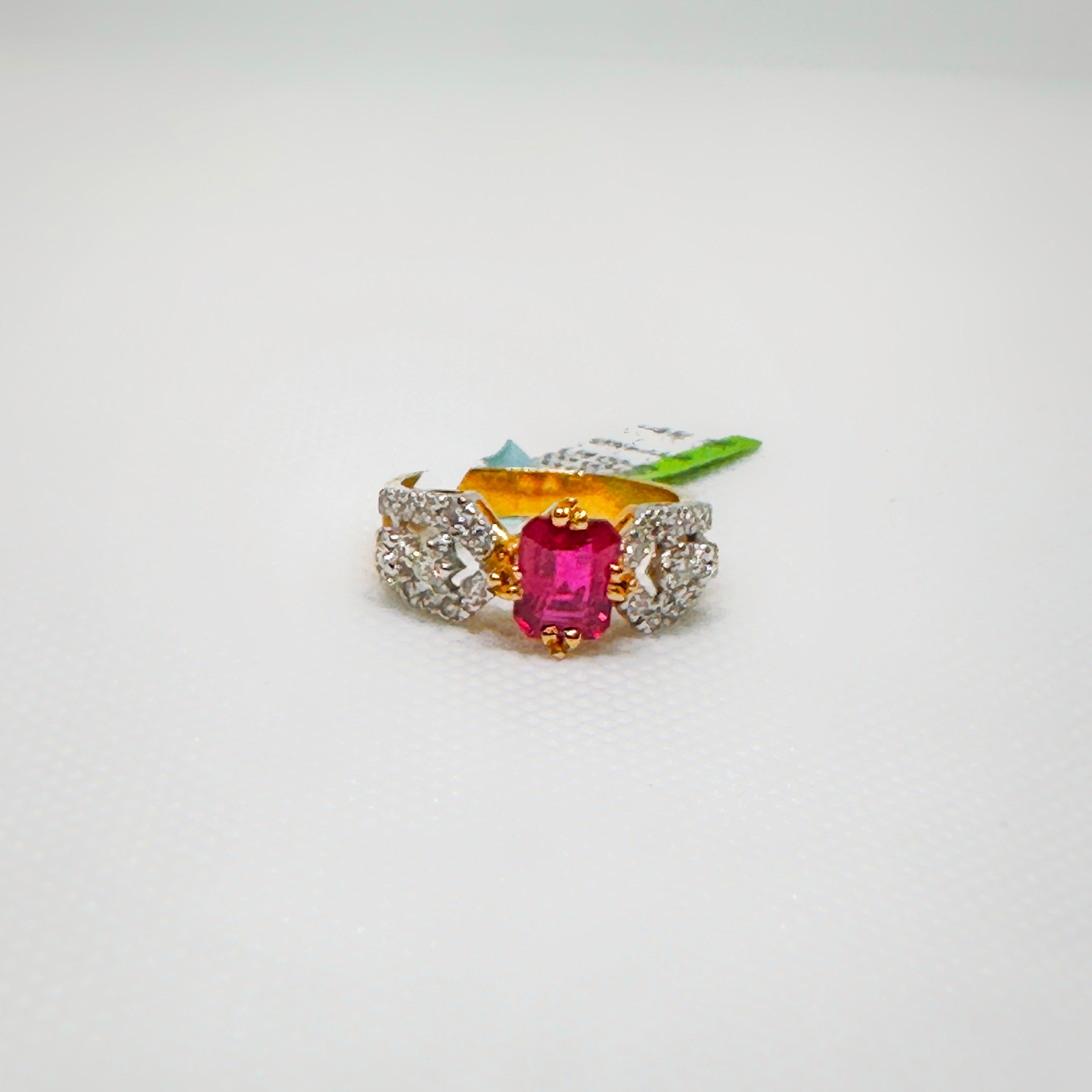 QURBAT - Square Ruby & Diamond Gold Ring