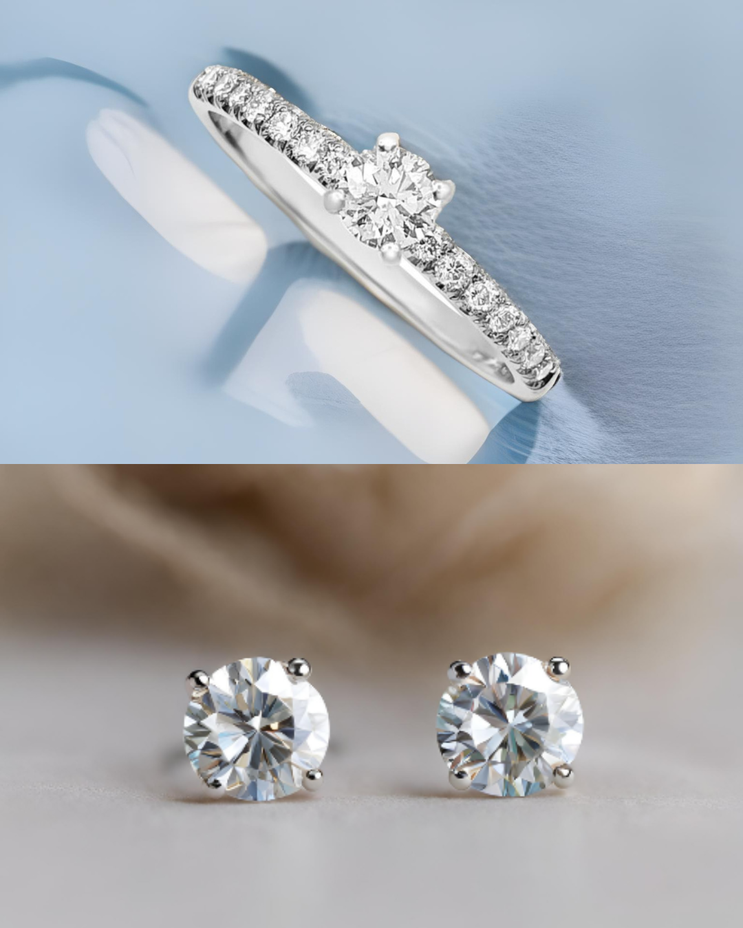 Moissanite Studs with Solitaire Ring Set