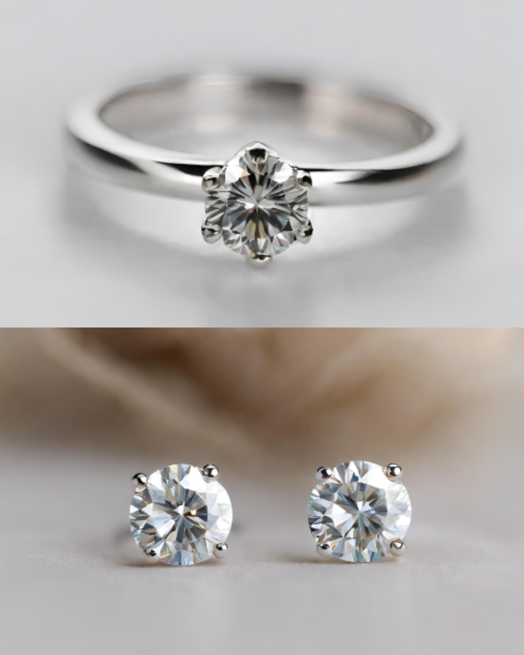 Moissanite Studs with Ring Set